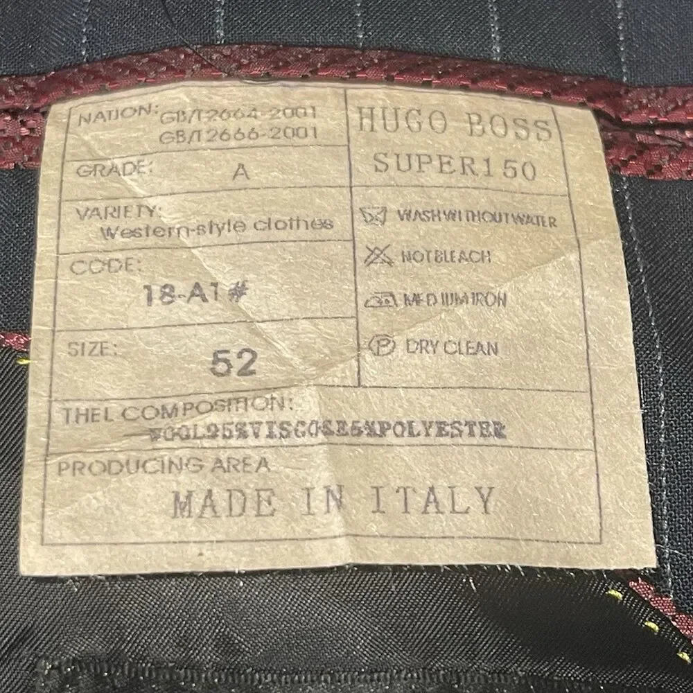 Hugo Boss Super 150 Sz 52 Blazer Sport Coat Mens Navy Blue Pin Stripe Italy